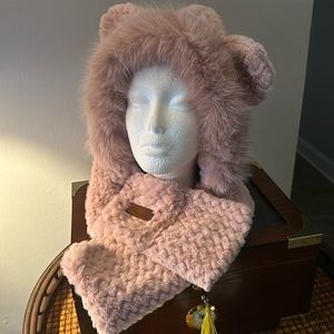 Women's Winter Thickened Warm Integrated Knitted Hat Scarf - Pink